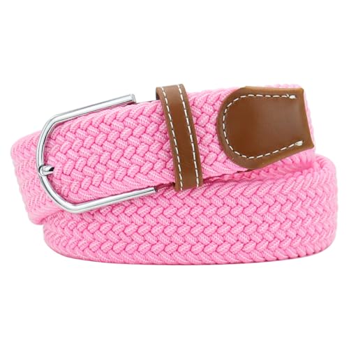 Mixed Color Woven Stretch Braided Belts for Men and Women Fashion Elastic Belts - color: Pink, size: for Waist Size 41"-43"