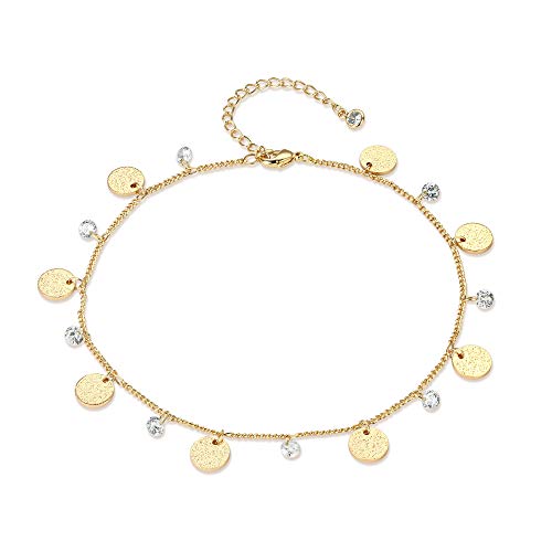 LOYATA Dainty Ankle Bracelet,14K Gold Plated Tiny Bead Anklet Dainty White Cubic Zirconia Cross Tassel Foot Chain Cute Lucky Moon Evil Eye Foot Jewelry Boho Anklets for Women - color: Moon 1