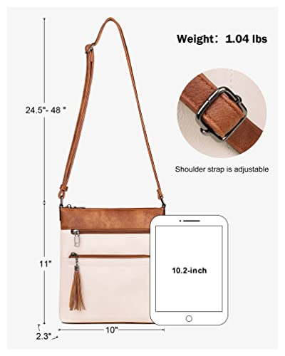 MASINTOR Crossbody Purses for Women, Multi Pocket Casual Crossbody Bag, Adjustable Strap Shoulder Bag with Tassel - color: Beige Brown