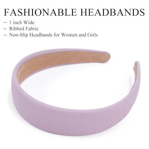 Huachi Headbands for Women Non Slip Trendy Headbands for Women’s Hair 1 inch Wide Cute Headband for Girls - color: Light purple, light yellow, light gray, dark gray