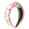 PANTIDE Witch Musical Jeweled Knotted Headband - Witch Musical Fans Gift Pearl Crystal Embellished Headband Wide Top Knot Fashion Pink Hairband Accessories Birthday for Women Girls (Green Rhinestone) - color: Pink Green Rhinestone