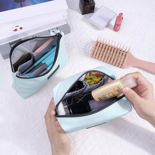 MAANGE Cosmetic Bags for Women Small Makeup Bag for Purse Pu Leather Makeup Pouch Travel Makeup Bag with Zipper Make Up Bag for Travelling - color: 2PCS Blue