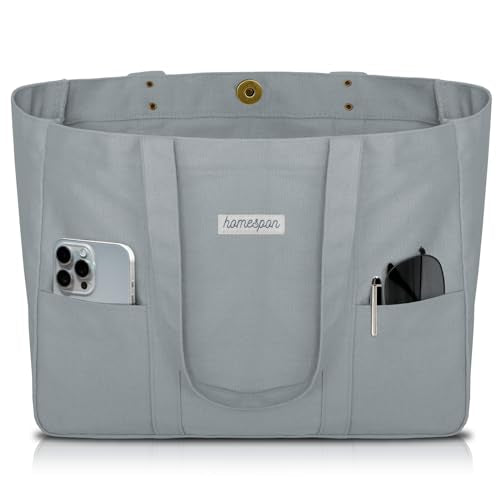 HOMESPON Large Canvas Tote Bag for Women Everything Bag with Pockets and Laptop Sleeve - color: Grey