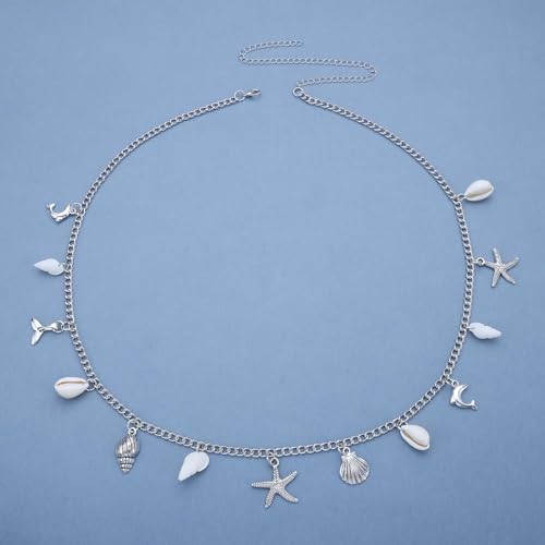 Boho Pearl Shell Waist Body Chain Starfish Conch Belly Chain Beach Bikini Body Chain Ocean Trinkets Waist Chain Belt - color: Silver
