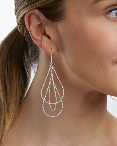 MILLA Teardrop Earrings - Designer Silver Statement Earrings or Gold Dangle Earrings for Women Trendy Upscale Dangly Earrings - color: Triple Teardrop / Silver Plated