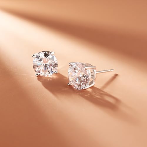 Amazon Essentials Plated Sterling Silver Cubic Zirconia Stud Earrings (Round & Princess) - color: White/Platinum, size: 8 mm, style: Round Cut
