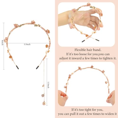 AHONEY Gold Flower Headband for Women Girls Hair Vine Gold Leaf Boho Headband Wedding Fairy Accessories Headpiece - color: Gold