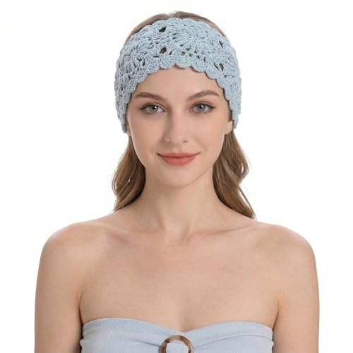 ZLYC Women Headband Handmade Crochet Knit Boho Flower Hair Bands (Crochet Blue) - color: Crochet Blue