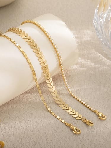 14K Gold/Silver Plated Ankle Bracelets for Women Anklet Set Waterproof Tarnish Resistant Adjustable Dainty Layered Lightweight Hypoallergenic Vacation Beach Pool Party Summer Jewelry Gift - style: Style1