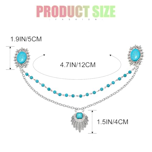 JAKAWIN Boho Turquoise Head Chain Beaded Hair Clip Silver Beach Headpiece for Women