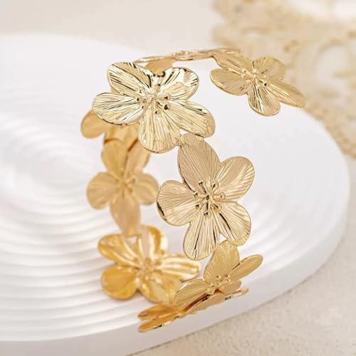 Arm Cuff Jewelry for Women Adjustable Flower Cuff Bangle Bracelet Gold Armband Upper Jewelry Gifts for Women Boho Western Accessories - color: B3:gold flower