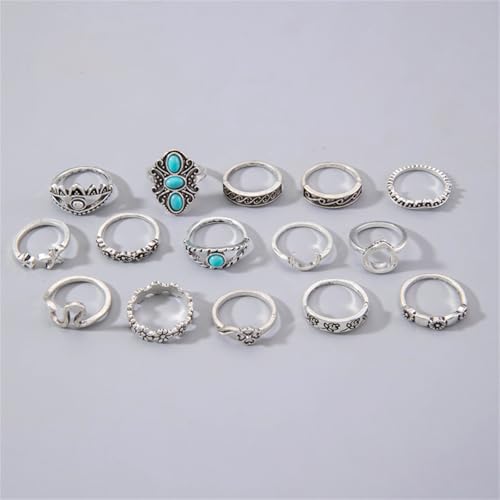 Bohemian Joint Knuckle Rings Set for Women,Vintage Boho Turquoise Stackable Rings Chunky Retro Turquoise Midi Finger Ring Statement Western Jewelry - style: Style D