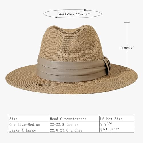 Lanzom Women Wide Brim Straw Panama Roll up Hat Fedora Beach Sun Hat UPF50+ - color: Brown, size: One Size-Medium