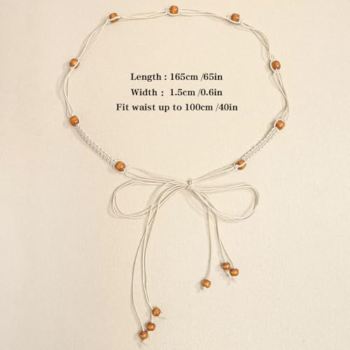 LIMHOO Women's Boho Braided Belt Adjustable Beaded Rope Waist Belts for Dresses - color: 520 Brown
