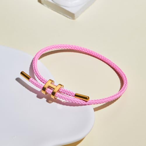 AIMADE Bracelets for Women Adjustable Charm Bracelet, 18k Gold-plated Buckle Design Titanium Steel Wire Rope Women's Gift Jewelry - color: rose-pink