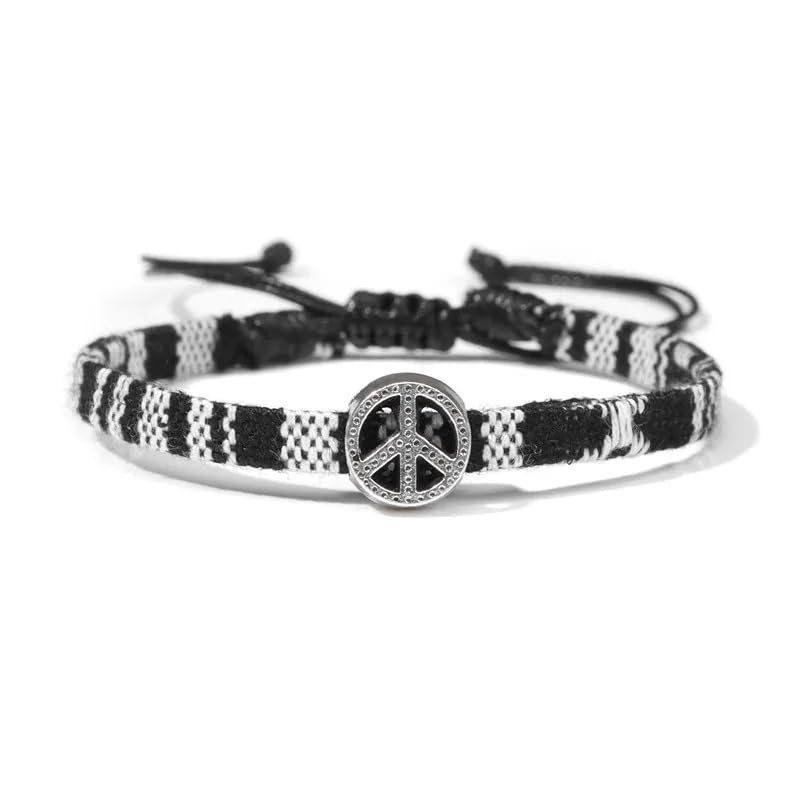 Hippie Necklaces For Women Men, Boho Woven Rope String Bracelets Handmade, Adjustable Braided Long Rope Charm Pendant, Peace Sign Bohemian Couple Bracelets Jewelry Keychain - color: hippie bracelets 652
