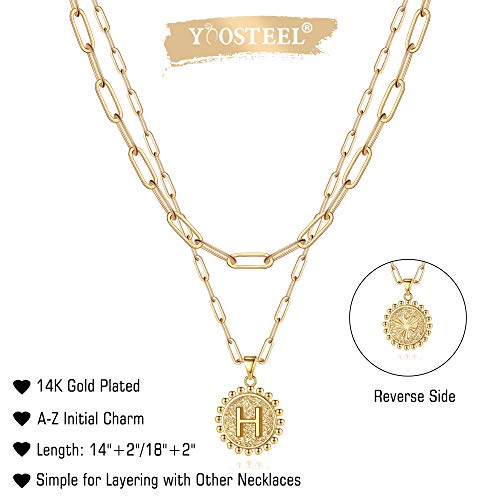 Yoosteel Layered Initial Necklaces for Women Trendy - 14K Gold-Plated Dainty Layering Paperclip Chain Coin Initial Necklace Jewelry Gifts for Women Mom Wife Teen Girls - color: Gold, style: H