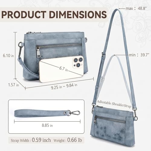 MEITRUE Wristlet Wallet Small Crossbody Bags for Women Clutch Purse Leather Phone Purse with Adjustable & Detachable Strap - color: A2-blue-179