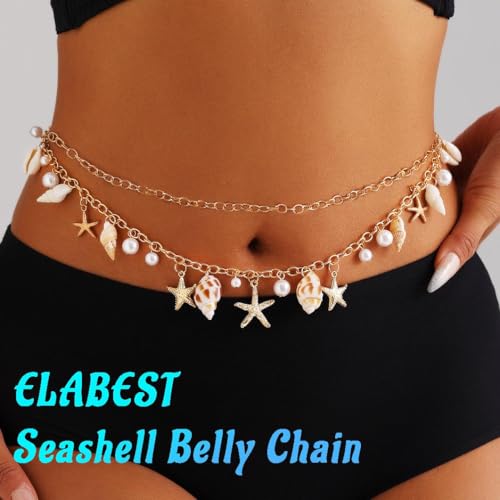 ELABEST Seashell Belt Shell Body Chain Starfish Waist Chain Bikini Beach Belly Chains for Women - style: Starfish