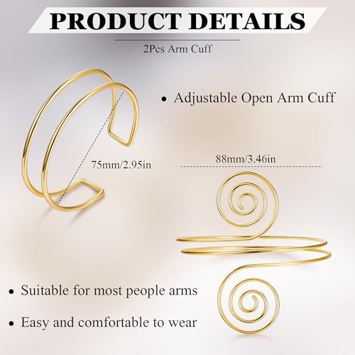 2Pcs Arm Cuff Gold Upper Arm Cuff for Women Adjustable Upper Arm Bracelets Open Irregular Arm Bangle Minimalist Coil Swirl Armlets Armband Jewelry - style: styleA gold