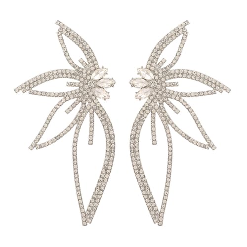 Missgrace Silver Stud Butterfly Earrings, 9.4cm, Rhinestone