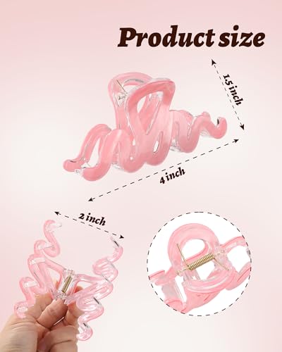 4Pcs Large Hair Claw Clips, Nonslip Cute Jelly Hair Clips for Thick Hair and Long Hair - color: Wave-White + Purple + Pink + Blue
