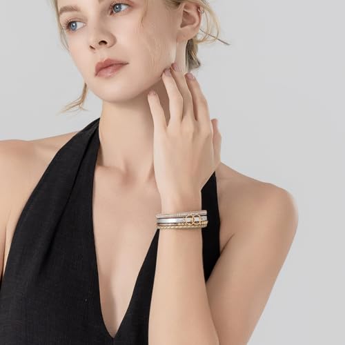 FANCY SHINY Boho Leather Wrap Bracelet Stackable Infinity Chunky Cuff Bracelets Western Hippie Outfits Jewelry Valentine Gifts for Women - color: Gold/Silver