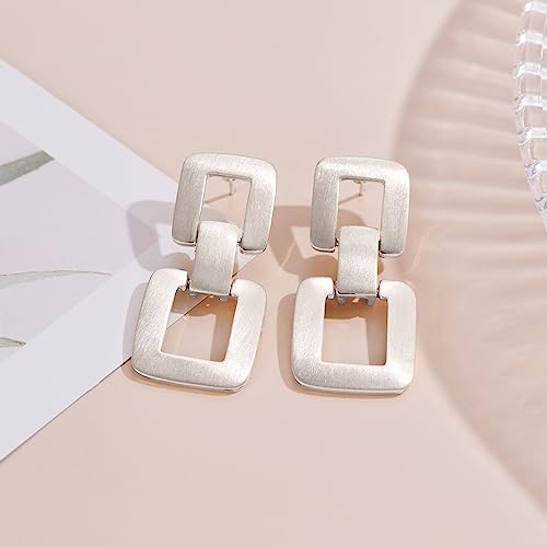 MUYAN Gold Silver Geometric Drop Dangle Earrings for Women Brushed Link Square Dangle Earrings Trendy Jewelry - color: B Brushed Silver