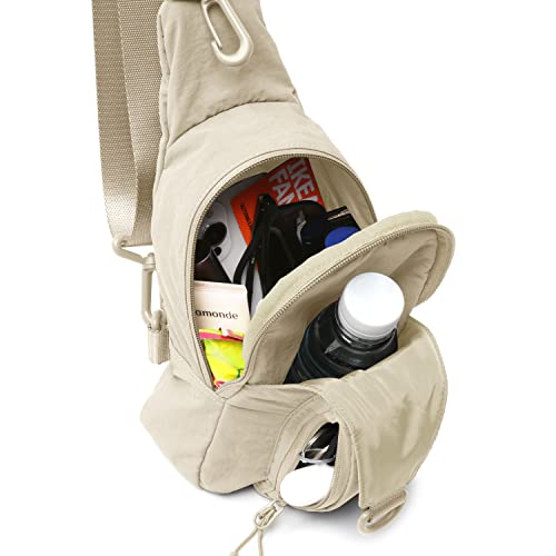 ODODOS Sling Bag with Adjustable Straps Crossbody Chest Bag Lightweight Backpack for Casual Traveling Hiking - color: Beige
