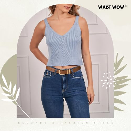 3 Pack Women's Belts for Jeans Pants Dresses Fashion Ladies Leather Waist Belt with Buckle Leather Belts - color: Black+beige+brown(gold), size: Fit Waist Size 31-36in