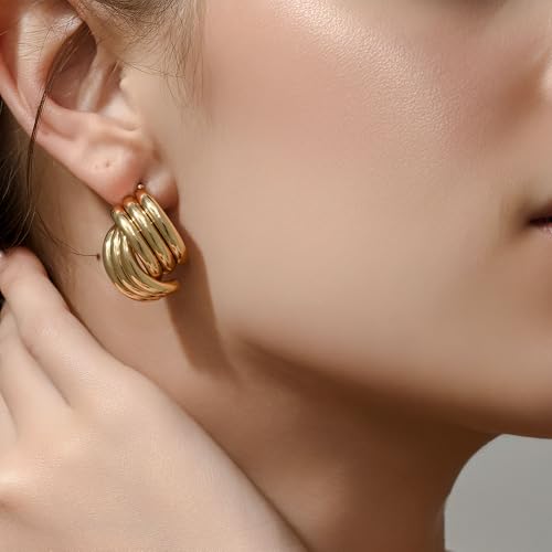 SEADAY 14K Gold Plated Hoop Stud Earrings for Women, Dainty Fashion Jewelry Accessories, Gifts for Women - color: Gold-Layered Hoop
