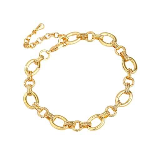 Fashion 18K Gold-Plated Wide Women's Chain Bracelet with Large and Small O-Shaped Links | Exquisite Layered Women's Gold Chain Bracelet
