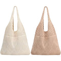 2/4 Pcs Crochet Mesh Beach Tote Bags, Summer Aesthetic Boho Knit Bag for Women Casual Vacation Essentials - color: Beige + Khaki