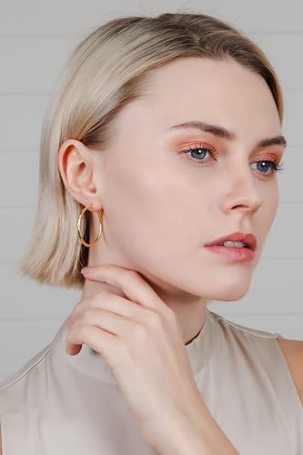 Hoops & Loops 925 Sterling Silver Diamond-Cut Hoop Earrings for Women, 2mm Textured Lightweight Click Top Hoops, 15mm 20mm 25mm 30mm, Silver 14k Yellow Gold & Rose Gold Flash Plated - color: Gold - 30mm (1.2'')