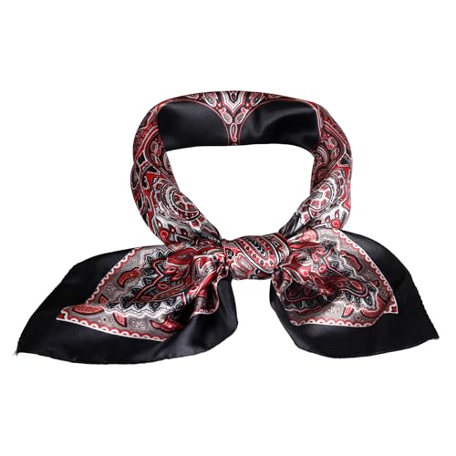 35” Satin Large Square Head Scarves-Like Silk Satin Scarf for Hair Wrapping at Night Bandana Square Scarf for Sleeping - color: Symmetrical Cashew Nuts-black