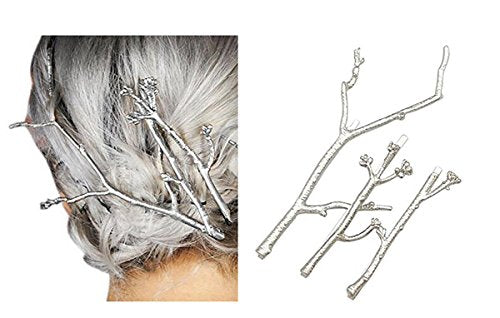 Set of 3 Vintage Tree Branch Hair Clip Barrette Women Lady Hair Pin Head Dress DIY Hair Accessories (Silver) - color: Silver