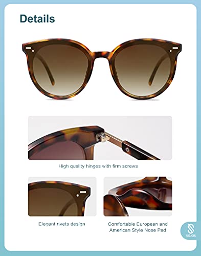 SOJOS Sunglasses Womens Trendy 2025 Classic Round Retro Vintage Shades Large Frame Sunnies SJ2067 - color: Black Tortoise Frame