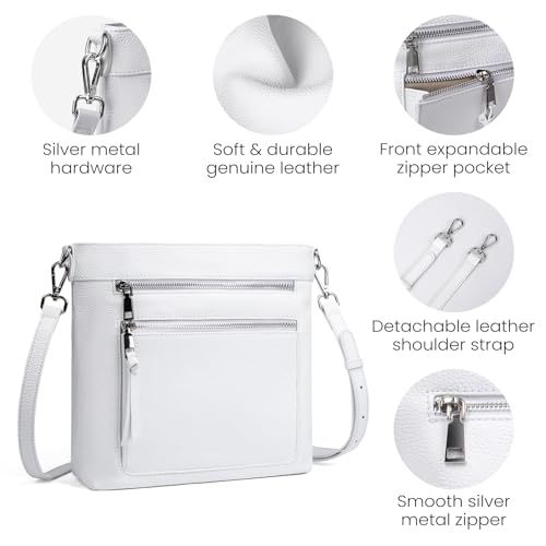 befen Genuine Leather Crossbody Hobo Purse for Women Soft Lightweight Leather Handbags with 2 Removable Straps - color: Y-white