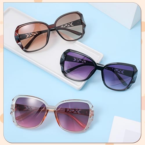 3/4 Pcs Women Large Sunglasses UV 400 Glasses Oversized Classic Trend Ladies Sunglasses with Shiny Large Frame - color: Black/Brown/Champagne