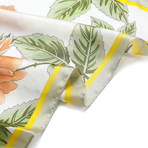 Stlvoll 27.5" Silk Neck Scarf of Women's Fashion Head Scarf Square Neck Satin Scarfs for Bag Hair Scarves Gift - color: Flower/Orange