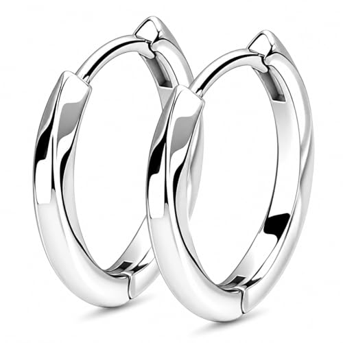 925 Sterling Silver Huggie Hoop Earrings for Women Men, Hypoallergenic Small Sleeper Hoop Earrings for Sensitive Ears, Lightweight Tiny Cartilage Helix Tragus Hoops 6mm 8mm 10mm - size: silver 8mm