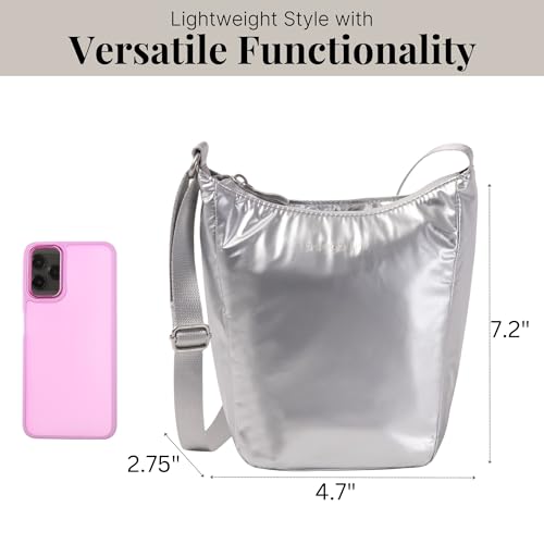 Baggallini Swift Mini Crossbody Bag for Women - 4.5x7 Small Travel Purse with Crossbody Strap and RFID - color: Silver Metallic