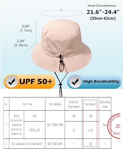 Water-Resistant Bucket Hat for Women Men Rain Hat UPF 50+ Boonie Sun Hat Foldable Summer Floppy Fishing Safari Hats - color: Dusty Rose