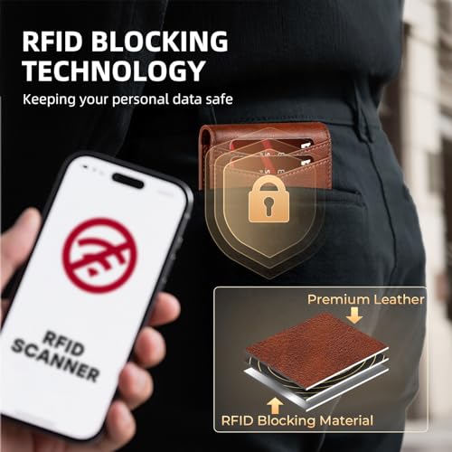 RUNBOX Wallet for Men -Slim Rfid Leather Mens Bifold Novelty Wallets 2 ID Window With Gift Box Men's Accessories | Slim - color: RETRO RED BROWN