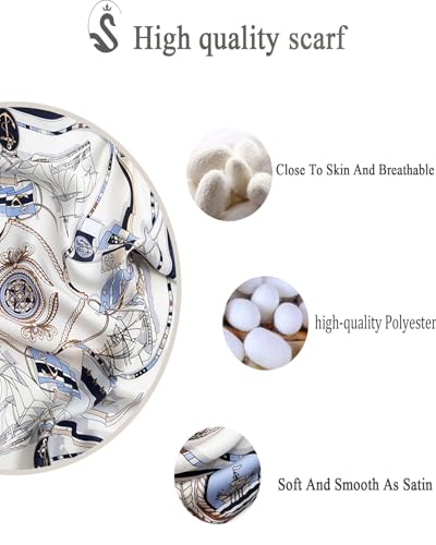 Saiusloa Neck Scarf For Womens Silky Head Scarves Hair Bandanas Square Scarf Fashion Accessories lightweight - color: 17-blue and White Sailing