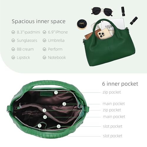 Iswee Genuine Leather Shoulder Bags Purses and Handbags for Women Satchel Designer Cross Body Hobo Medium Size Tote - color: Green