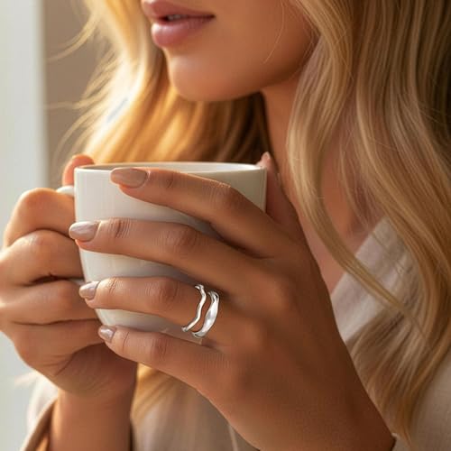 Gold Rings for Women Men Non Tarnish, Waterproof Chunky 14K Gold Plated Dainty Stackable Rings Trendy Statement Pinky Thumb Rings Engagement Eternity Wedding Band Ring Stacking Gold Jewelry Size 3 4 5 6 7 8 9 10 11 - color: Silver, size: 7.5