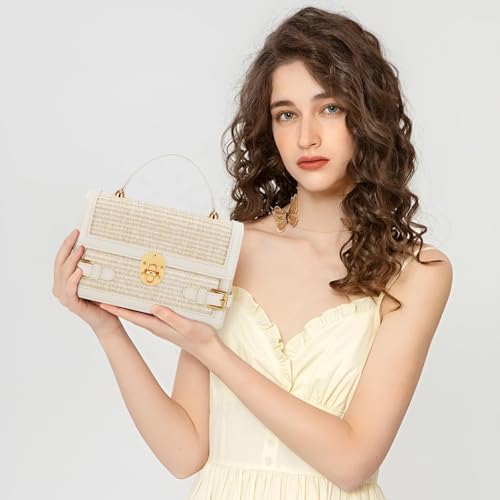 KKXIU Straw Purses for Women – Summer Beach Shoulder Purse & Clutch Handbag, Woven Crossbody Bags for Women - color: Beige