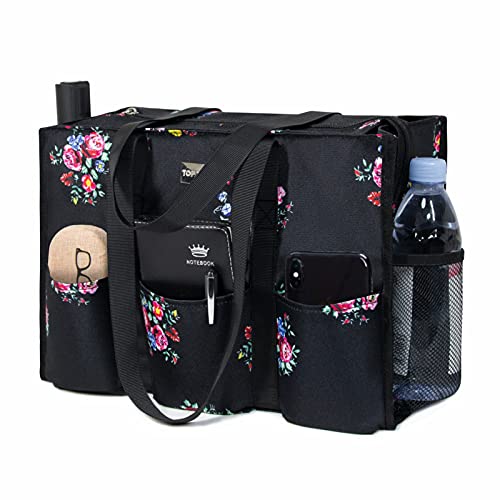 TOPDesign Utility Water Resistant Tote Bag with 13 Pockets, Top Zipper Closure & Thick Bottom Support, for Working Women - color: Blooming Flower, size: Large