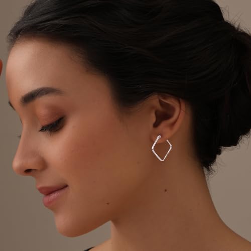 LeCalla Sterling Silver Jewelry Light Weight Square Dainty Small Hoop Earrings for Women